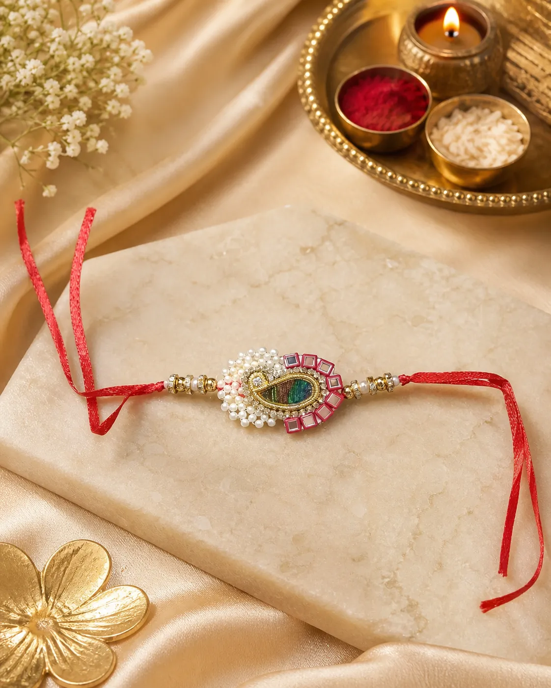 Red Peacock-Style Rakhi