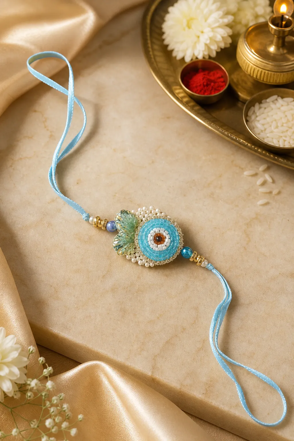 Blue Pearl Circular Rakhi