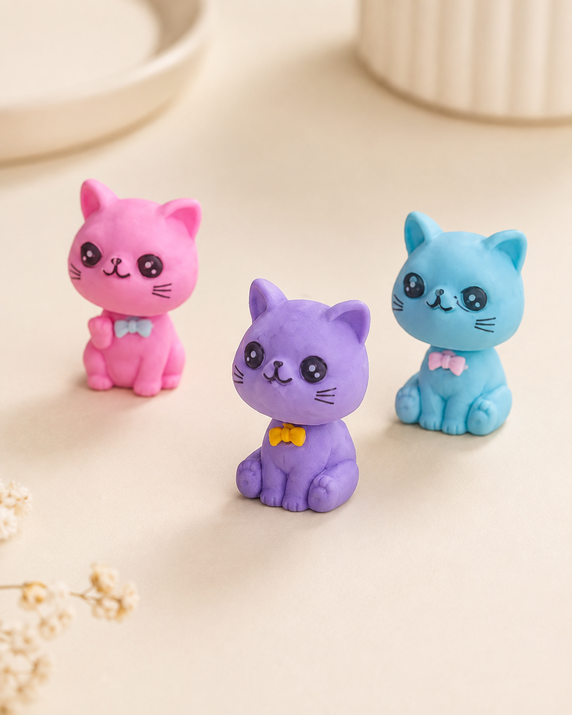 Pair of Pastel Kitty Pencil-Top Eraser