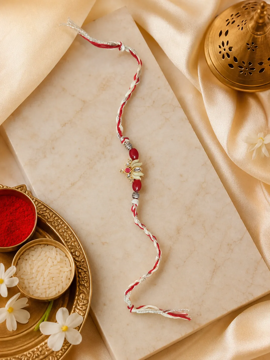 Red Traditional Lotus Rakhi
