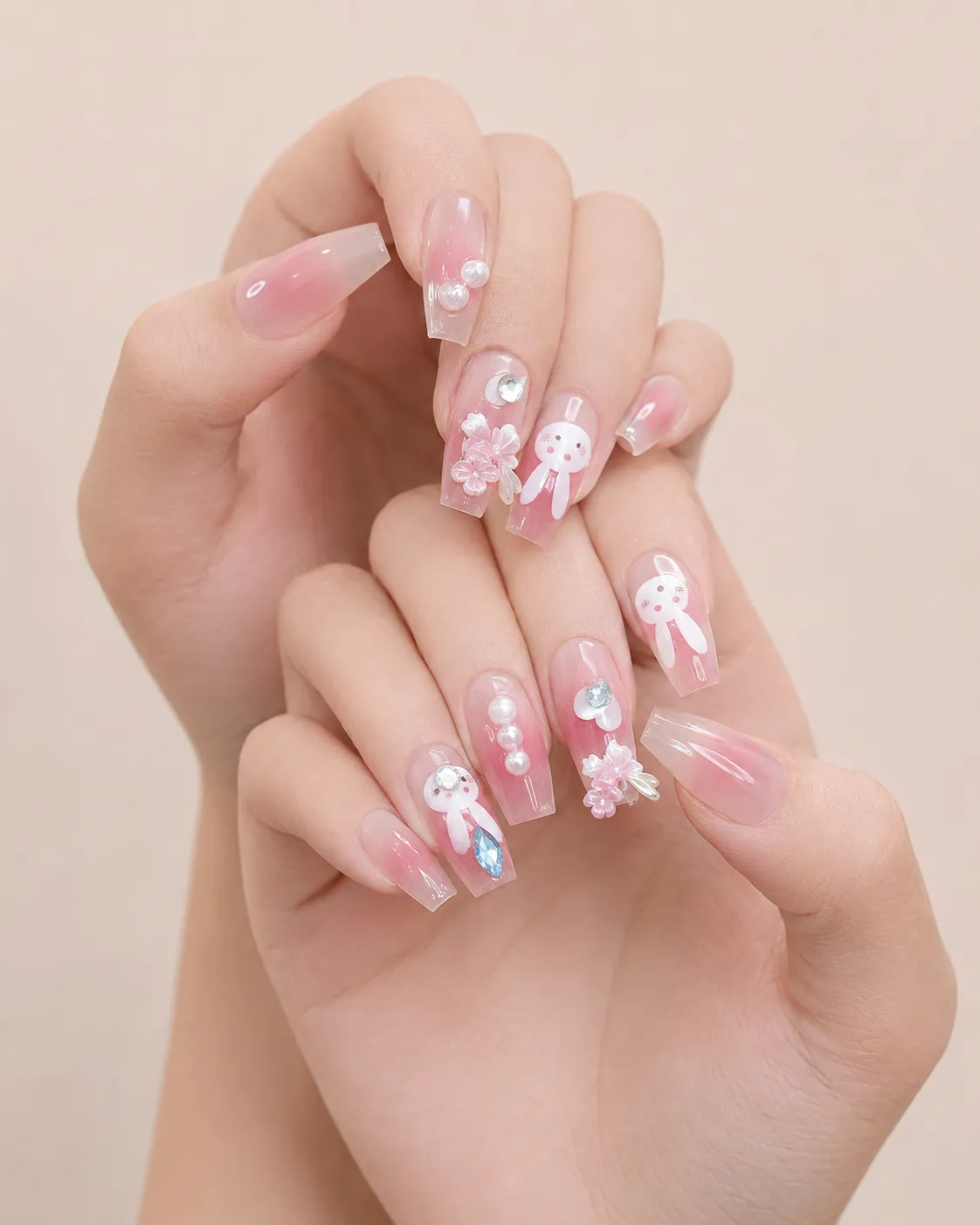 Blush Bunny Charm Nails thumbnail 2